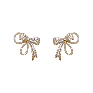 花下芭蕾~法式超闪蝴蝶结耳钉 复古仙女小众设计高级质感耳饰耳环