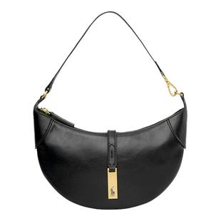 Polo Ralph Lauren/拉夫劳伦女经典黑色真皮单肩手提包腋下饺子包