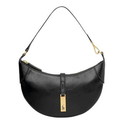 Polo Ralph Lauren/拉夫劳伦女经典黑色真皮单肩手提包腋下饺子包