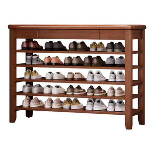 新中式全实木多层鞋架家用入户门口鞋柜收纳柜一体靠墙置物收纳架