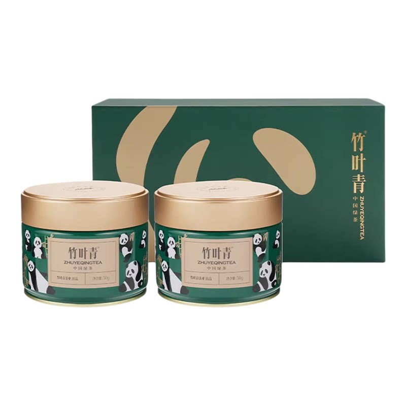 【中秋茶礼】明前茶竹叶青绿茶50克*2罐熊猫礼盒装配手提袋伴手礼