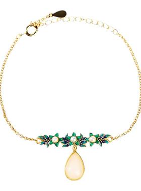 小红书博主推荐宫廷复古风珐琅彩花团锦簇水滴仿白玉珍珠手串手链