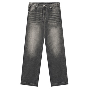 GWIT 美式潮牌重磅石磨水洗炭黑色弯刀牛仔裤男Vintage廓形经典版