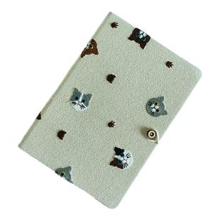 A5布艺刺绣猫咪记事本学生工作记录空白手账日记本a6随身笔记本