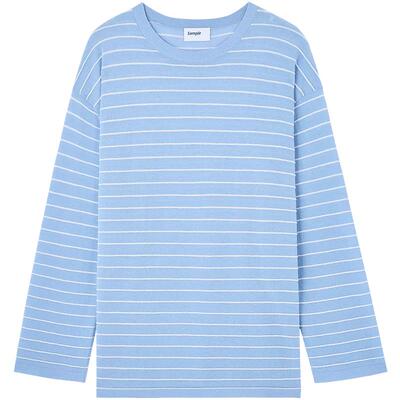 BLUE ERDOS26早春新品松弛感休闲棉混纺圆领双色条纹宽松套衫女