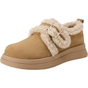 艾斯臣真皮豆豆鞋女2024年新款单鞋一脚蹬厚底百搭加绒保暖乐福鞋