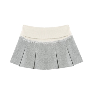 【无内衬】擦边主播纯欲风蕾丝边超短裙少女高腰A字百褶迷你短裙