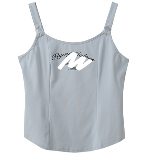 甜酷风时尚印花打底衫胖仙女莹莹大码女装设计感显瘦纯色吊带背心