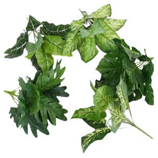 仿真植物假花绿植盆栽插花绿叶隔断栅栏背景墙造景装饰叶子龟背叶