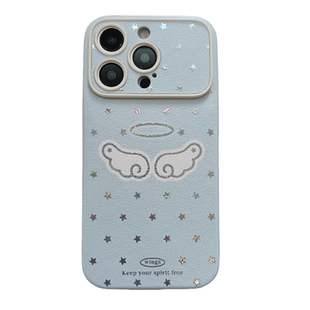 日韩ins翅膀镭射星星适用苹果17手机壳皮质iphone16promax带挂件17pro新款15Pro防摔14女16硅胶全包15保护套