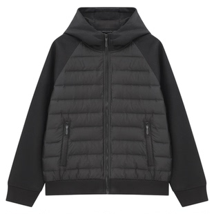 Basic House/百家好冬季新款保暖短款拼接排骨轻薄羽绒服外套女款