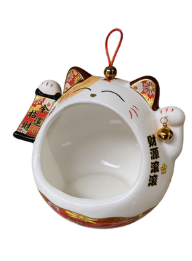 陶瓷大嘴招财猫钥匙收纳摆件
