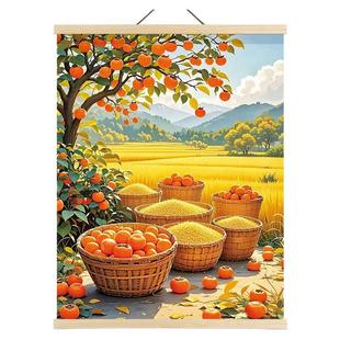 柿柿如意挂画五谷丰登装饰画客厅好寓意风水画金色麦田丰收图壁画