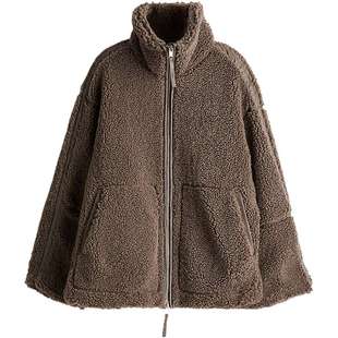 HM女装短外套春季泰迪绒宽松仿羊羔绒开衫加绒加厚上衣1226826