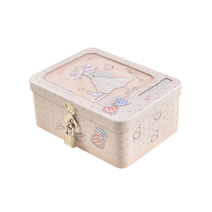 ins带锁收纳盒桌面储物盒马口铁盒饰品盒面膜手机整理收藏密码盒