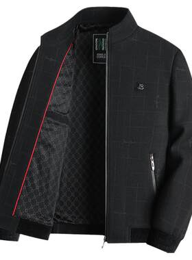 啄木鸟中年男士毛呢子外套春秋季上衣服中老年人夹克衫爸爸装爷爷