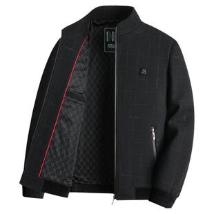 啄木鸟中年男士毛呢子外套春秋季上衣服中老年人夹克衫爸爸装爷爷