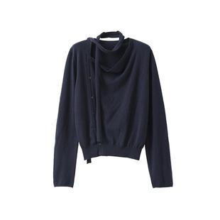 POPCHRIO欧可芮◆复古不对称收腰飘带荡领羊毛针织衫宽松外搭上衣