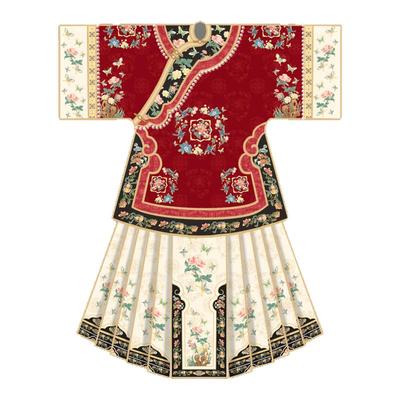 格格服清汉女汉服花鸟间印花春秋