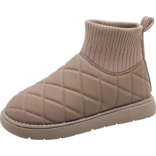 大东雪地靴女鞋冬季休闲套脚厚里平底拼接圆头短靴鞋1749