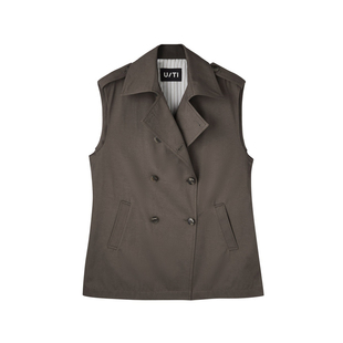 U/T军绿色短款风衣马夹女装 设计感通勤无袖外套尤缇2025秋季新款