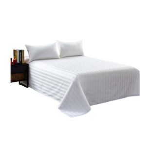 宾馆床单酒店床上用品足疗美容床全棉纯白色条纹床单床笠床罩布草