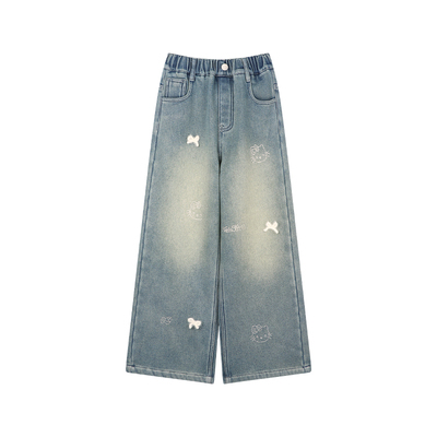 Amybaby女童烫钻KT猫可爱牛仔裤