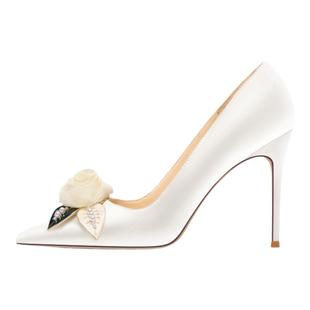 HolyRose【春花秋月】婚鞋女法式高跟鞋白色绸缎晚礼服婚纱新娘鞋