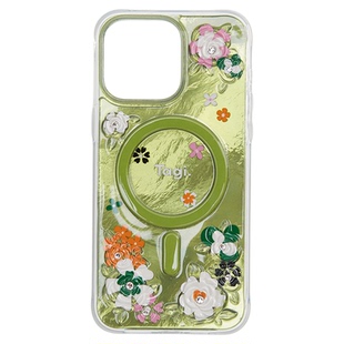 Tagi.《花田闪闪》夏日贝壳纹贝母浮雕钻石闪闪磁吸防摔手机壳保护壳适用于iphone17pm/16pm