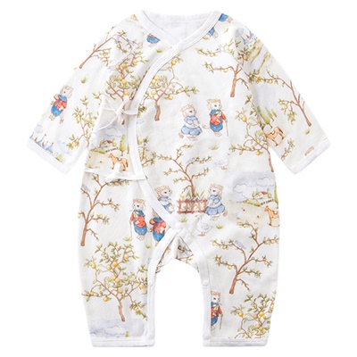 新生儿连体衣绑带衣无骨哈衣爬服婴儿A类纯棉春夏季服装薄款透气