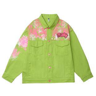 TRAVEL ISSUANCE 口袋发绿 ins原宿风毛巾绣喷印印花宽松外套情侣