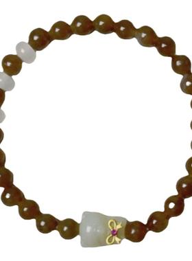 新疆且末糖玉手串配和田玉小熊原创设计款可爱升级幸福甜蜜6mm