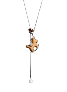 木质小马吊坠长款本命年毛衣链