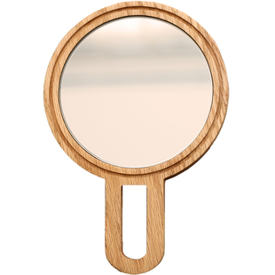 黑胡桃橡木悬挂手柄化妆镜子便携实木手持梳妆美容镜定制LOGO刻字