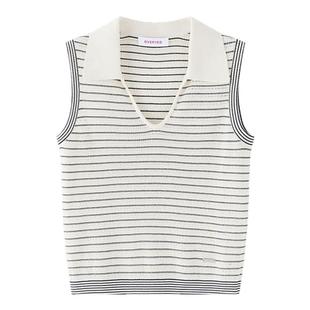 羊织道山核桃 2025年春季新款POLO肌理条纹U领马甲针织无袖上衣