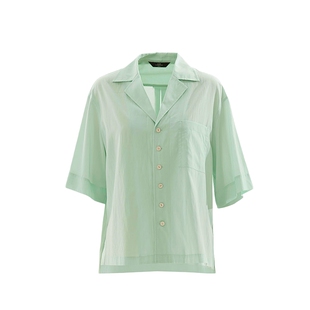 AUM噢姆夏季纯色简约通勤浅绿色短袖短衬衫女