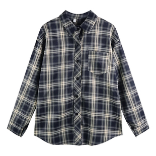 alex stevens幂式穿搭格子防晒衬衫女春秋季复古宽松衬衣上衣外套