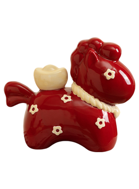 福运马陶瓷摆件招财红色生肖马年吉祥物客厅玄关桌面摆设新年礼品