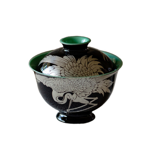 里作中式银彩墨鹤满腹盖碗景德镇创意纯手工不烫手泡茶碗功夫茶具