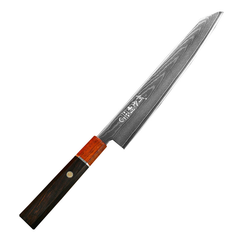 何全利大马士革双刃刺身刀VG10切付鱼生刀三文鱼切片刀厨师牛肉刀
