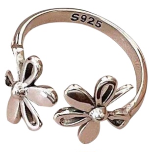 2024新款花朵戒指环通体925纯银ins复古开口个性甜美宽版小众韩国