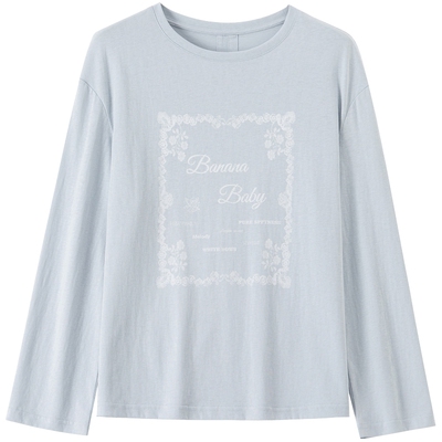 BANANA BABY2026年夏新款慵懒风baby蓝字母印花长袖女休闲宽松T恤