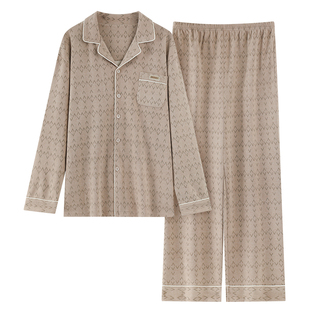 双面磨毛睡衣男士秋冬季长袖开衫翻领德绒保暖加绒加厚家居服套装