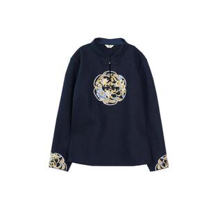 布符冬季新款花扣补子绣短款旗袍上衣长袖刺绣中式国风女装