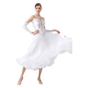 韵舞2024年新款高级定制国标摩登舞蹈表演出比赛服舞裙大摆连衣裙