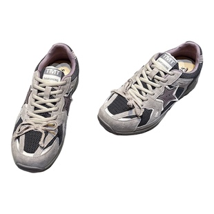 真皮星星德训鞋女2026新款厚底系带运动休闲鞋百搭透气网面板鞋女