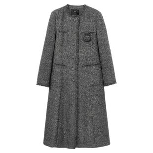 佧茜文小香风V领大衣2025冬季新款时尚通勤A字裁剪流苏毛边外套