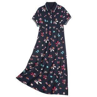 连衣裙女夏新款宽松休闲运动POLO翻领大码短袖长款过膝T恤裙
