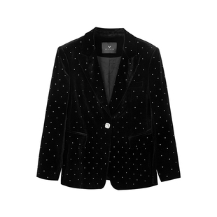 佧茜文重工烫钻西装2026春季新款高定气质奢感黑色垂顺外套女