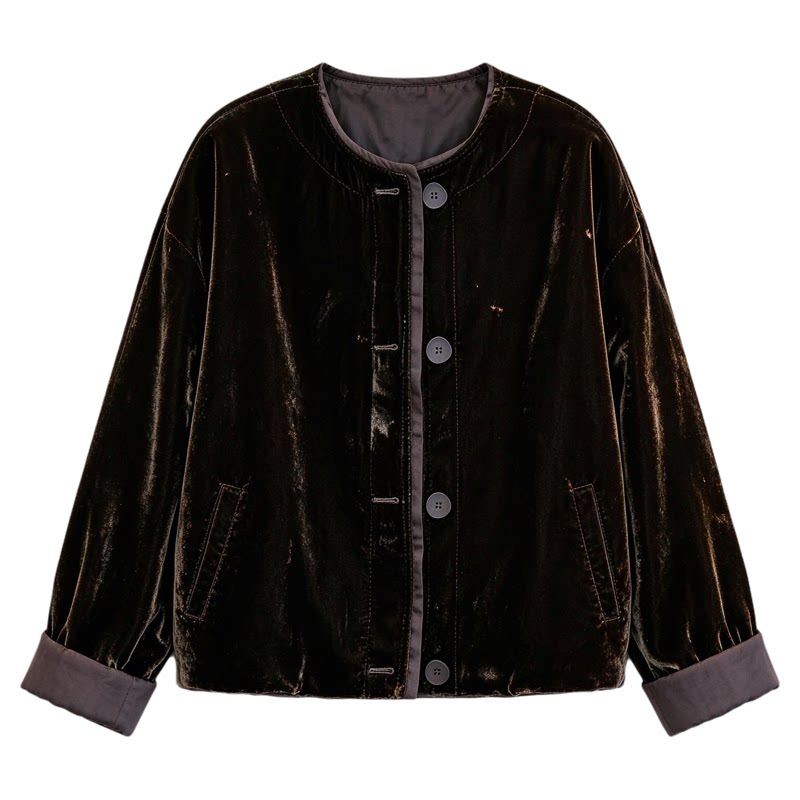 复古卷边金丝绒棒球服外套女欧货